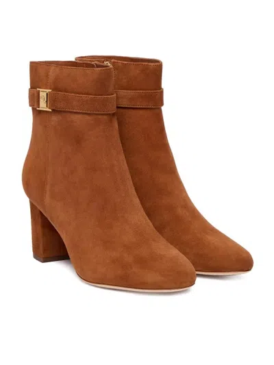 Ralph Lauren Kellie Lauren Tan Suede Block Heel Ankle Boots Siz In Brown