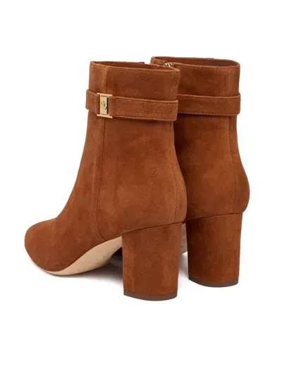 Ralph Lauren Kellie Lauren Tan Suede Block Heel Ankle Boots Siz In Brown