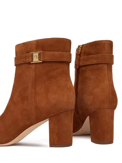 Ralph Lauren Kellie Lauren Tan Suede Block Heel Ankle Boots Siz In Brown