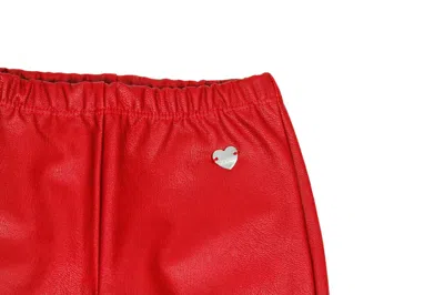 Monnalisa Leggings Trousers In Super Stretch Eco-leather With Applied Metal Heart In White