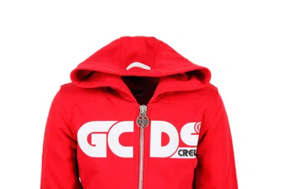 Gcds Hooded Sweatshirt With Zip And Fluo Writing In Red