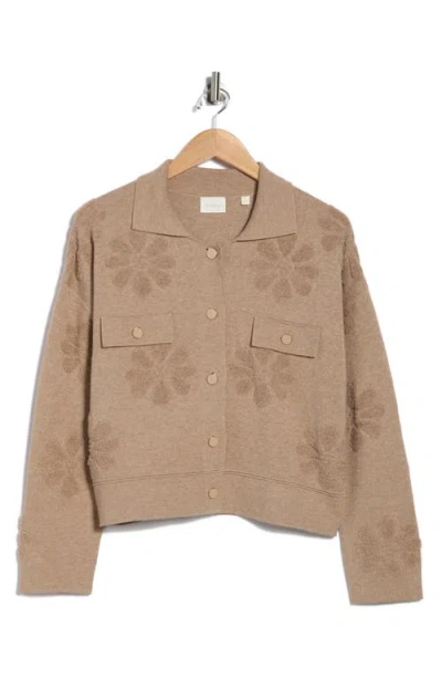 Cyrus Floral Textured Sweater Jacket In Brown
