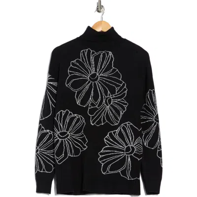 Joseph A Placed Floral Oversize Turtleneck Sweater In Black