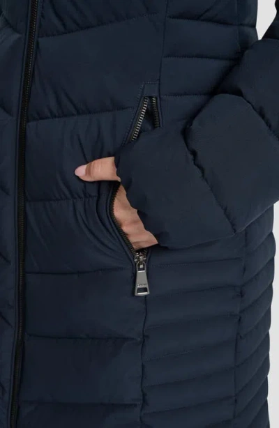 Dkny Cire Packable Hooded Longline Puffer Jacket In Blue