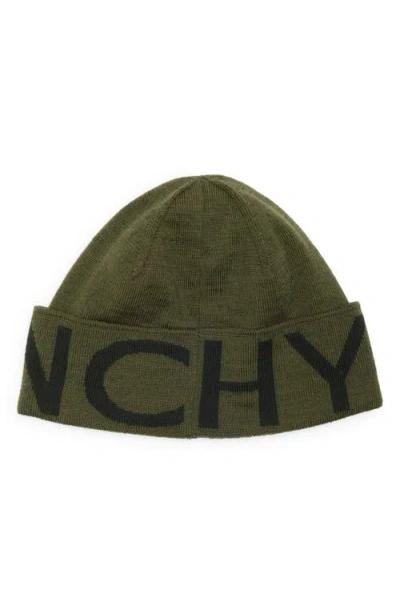 Givenchy Jacquard Logo Beanie With Folded Cuff And Bold Graphic In Green