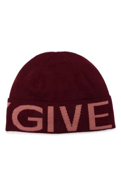 Givenchy Burgundy Jacquard Logo Beanie With Sophisticated Cuff Design In Burgundy