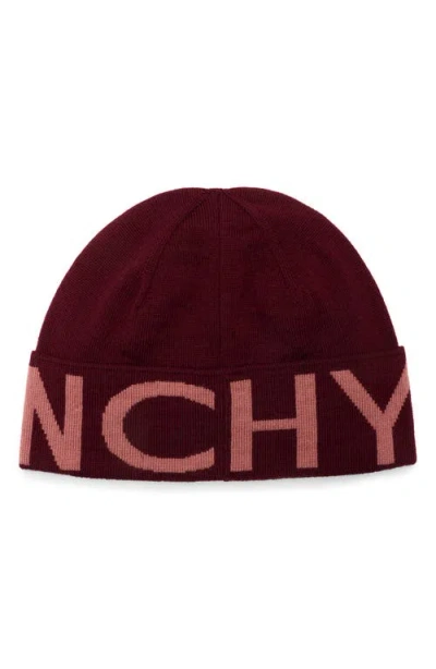 Givenchy Burgundy Jacquard Logo Beanie With Sophisticated Cuff Design In Burgundy