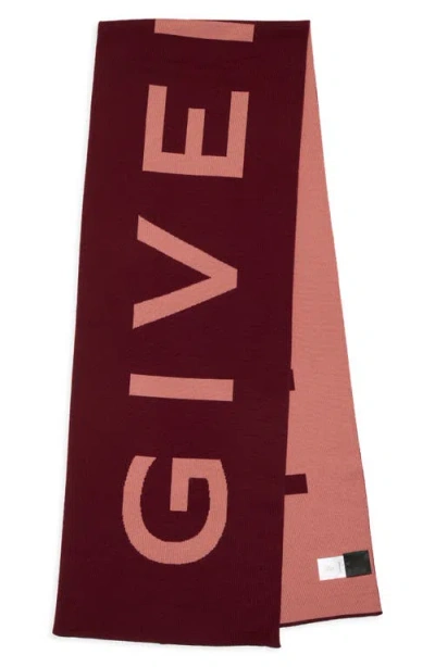 Givenchy Intarsia Logo Wool Scarf In Burgundy