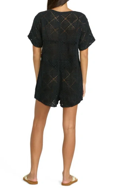Volcom Go Barefoot Open Stitch Cover-up Romper In Black
