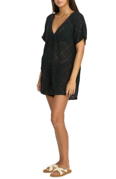 Volcom Go Barefoot Open Stitch Cover-up Romper In Black