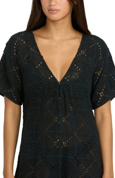 Volcom Go Barefoot Open Stitch Cover-up Romper In Black