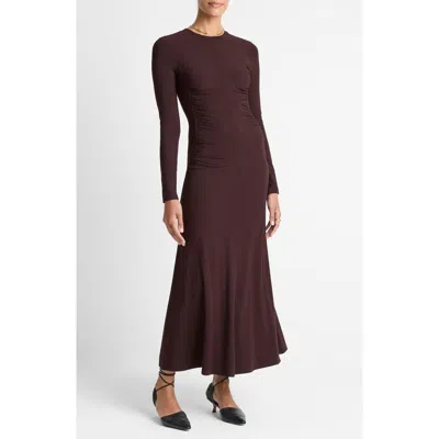 Vince Long Sleeve Ruched Jersey Dress In Purple