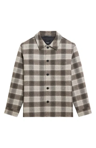 Theory Wp Overshirt In New Divide Check Feather Multi In Brown