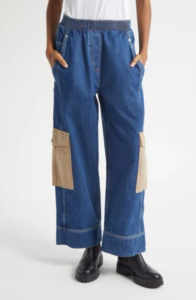 3.1 Phillip Lim Patchwork Wide Leg Elastic Waist Cargo Jeans In Blue
