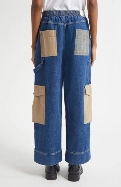 3.1 Phillip Lim Patchwork Wide Leg Elastic Waist Cargo Jeans In Blue