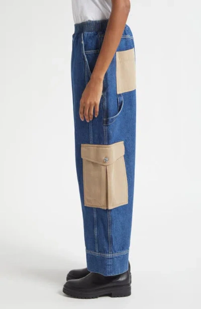 3.1 Phillip Lim Patchwork Wide Leg Elastic Waist Cargo Jeans In Blue