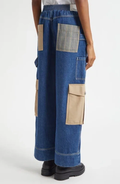 3.1 Phillip Lim Patchwork Wide Leg Elastic Waist Cargo Jeans In Blue