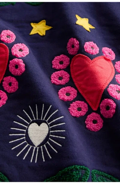 Mini Boden Kids' Ida Embroidered Sweatshirt Dress In Blue