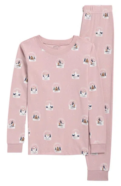 Petit Lem Kids' Snow Globe Print Fitted Two-piece Organic Cotton Pajamas In Pink