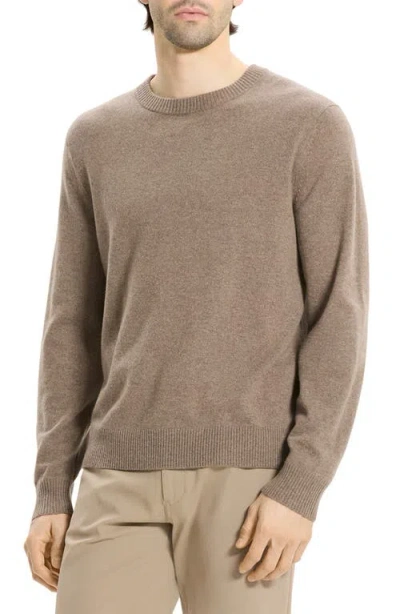Theory Riland Cable Stitch Cotton Crewneck Sweater In Brown