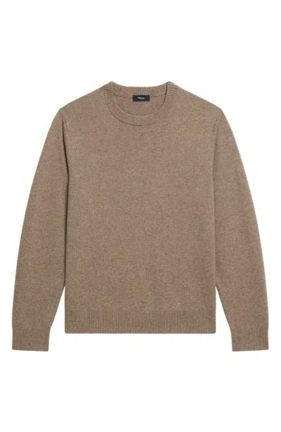 Theory Riland Cable Stitch Cotton Crewneck Sweater In Brown