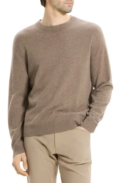 Theory Riland Cable Stitch Cotton Crewneck Sweater In Brown