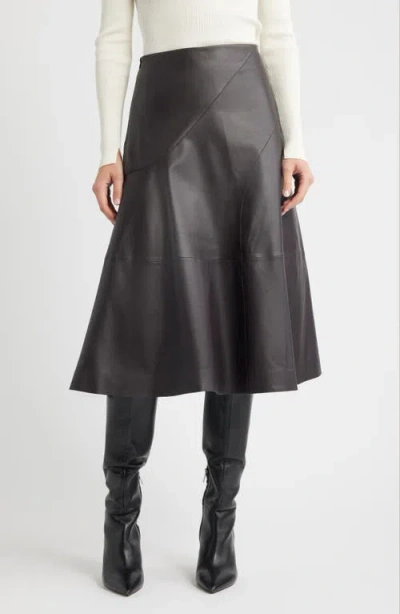 Hugo Boss Sevani Panelled Leather Midi Skirt In Black