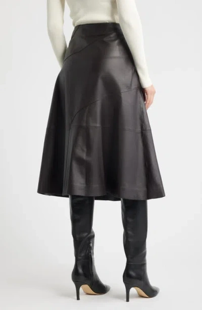 Hugo Boss Sevani Panelled Leather Midi Skirt In Black
