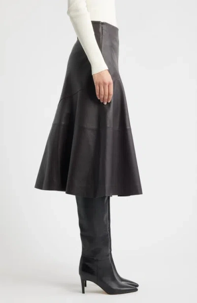 Hugo Boss Sevani Panelled Leather Midi Skirt In Black