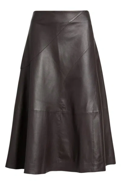 Hugo Boss Sevani Panelled Leather Midi Skirt In Black