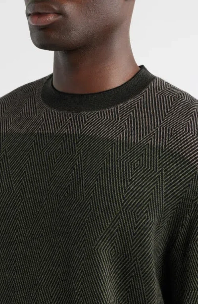 Emporio Armani Virgin Wool Jumper With Micro Jacquard Op-art Diamonds In Black