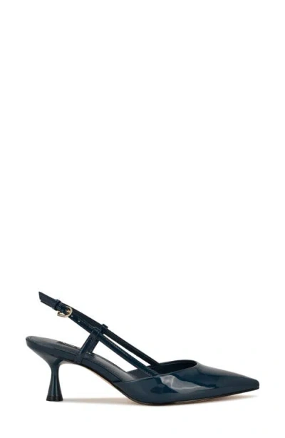 Nine West Rhonda Slingback Pointed Toe Kitten Heel Pump In Blue