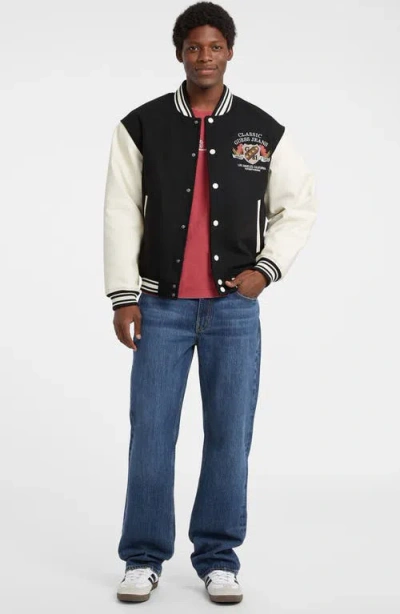 Guess Jeans Letterman Varsity Bomber Jacket In Black