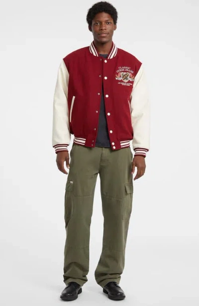 Guess Jeans Letterman Varsity Bomber Jacket In Red