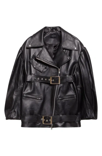 Simone Rocha Puff-sleeved Multi-strapped Leather Motorcycle Jacket In Black