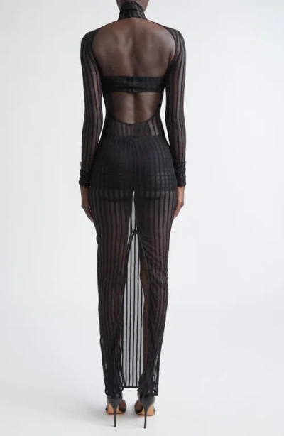 Laquan Smith Stripe Long Sleeve Open Back Maxi Dress In Black