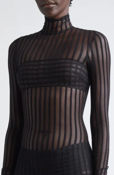 Laquan Smith Stripe Long Sleeve Open Back Maxi Dress In Black