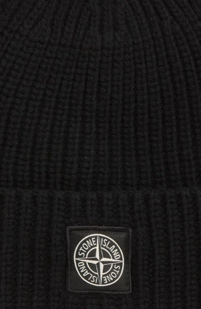 Stone Island Light Wool Knitted Beanie With Compass Patch Accessories In Black