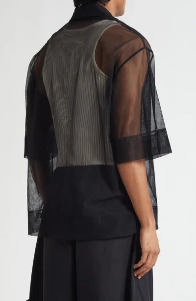 Simone Rocha Trapped Lace Patchwork Camp Shirt In Black
