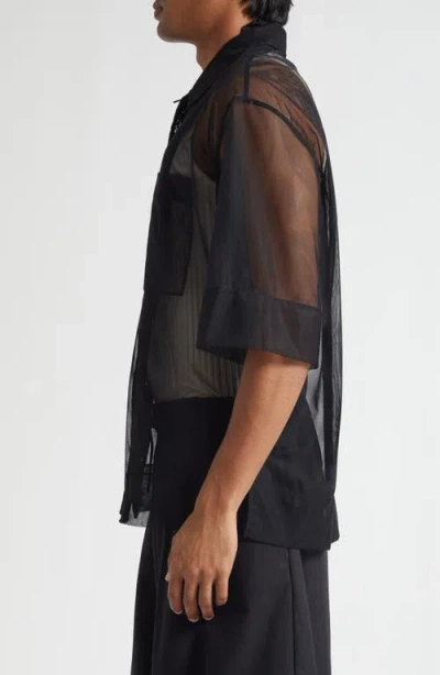 Simone Rocha Trapped Lace Patchwork Camp Shirt In Black