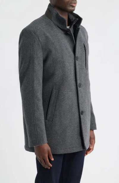 Johnston & Murphy Upton Wool Blend Car Coat With Removable Bib In Gray