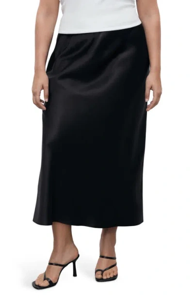 Mango Mia Satin Maxi Skirt In Black