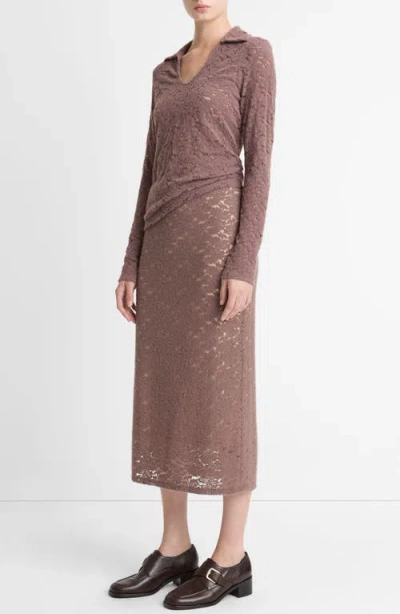 Vince Lace Long Sleeve Polo Top In Neutral