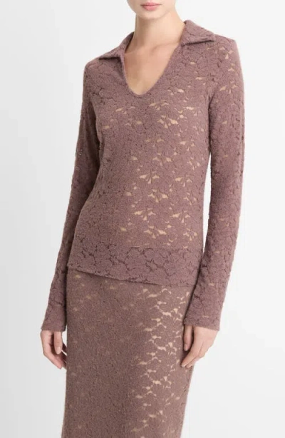 Vince Lace Long Sleeve Polo Top In Neutral