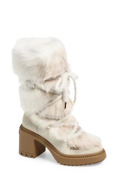 Fendi Après Chic Leather & Genuine Shearling Boot In Neutral
