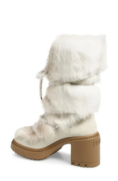 Fendi Après Chic Leather & Genuine Shearling Boot In Neutral