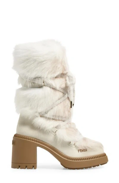 Fendi Après Chic Leather & Genuine Shearling Boot In Neutral