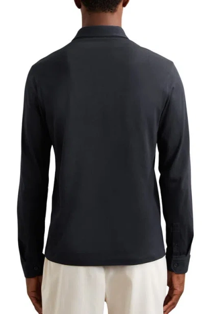 Reiss Porofino Long Sleeved Jersey Half Button Polo Shirt In Blue