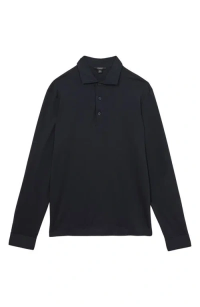 Reiss Porofino Long Sleeved Jersey Half Button Polo Shirt In Blue