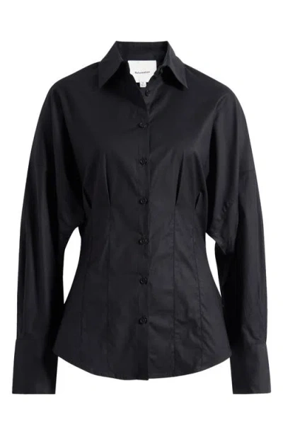Reformation Vanta Stretch Poplin Button-up Shirt In Black